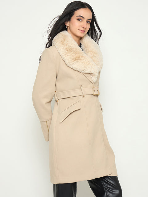 Madame Faux Fur Shawl Collar Long Coat with Belt