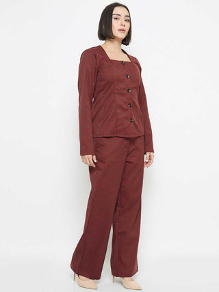 Madame Solid Button Down Red Top