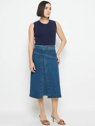 Madame Sleeveless Belted Denim Dress