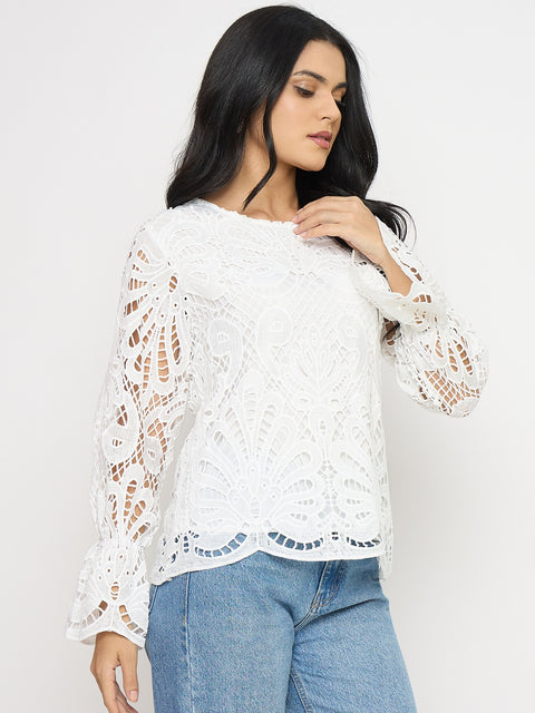 Madame Lace Fabric Off White Top