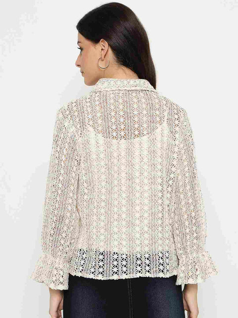 Madame Semi Sheer Cotton Blend Off-White Shirt