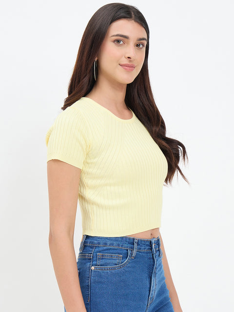 Madame Pastel Yellow Knitted Crop Top