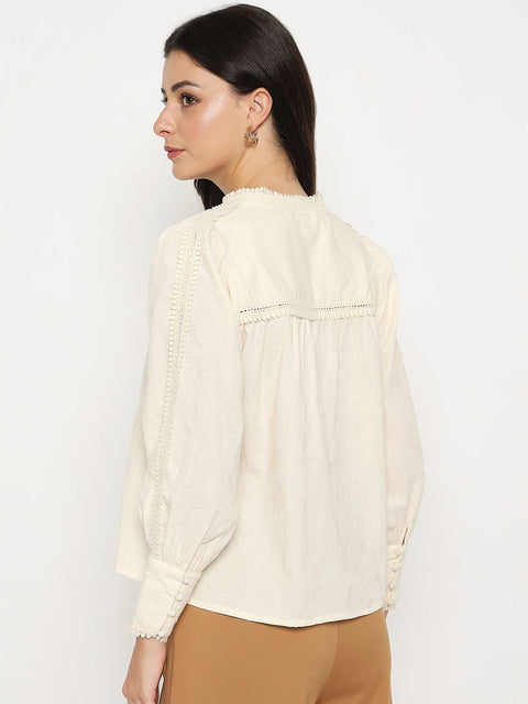 Madame Gathered Shoulders Off White Cotton Top