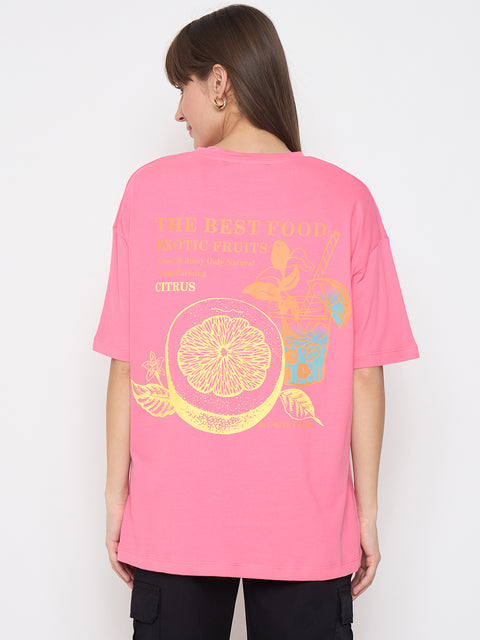 Madame Front and Back Graphic Print Pink T-shirt