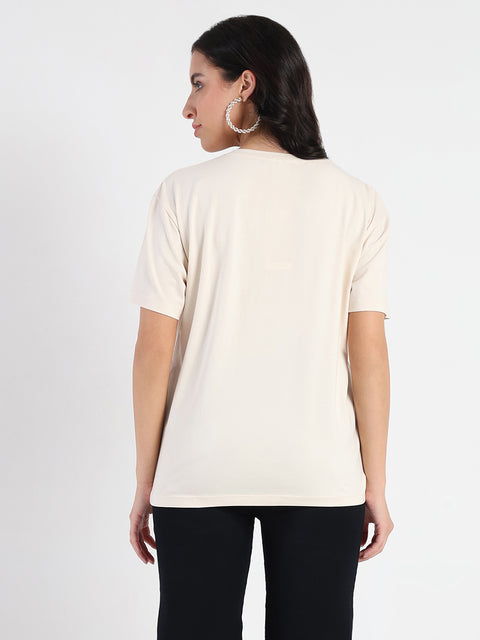 Madame Graphic Print Beige Cotton Blend T-shirt