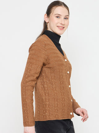 Madame Brown V-Neck Cardigan with Buttons
