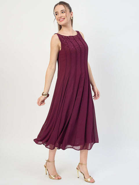 Madame Plum Embellished Fit and Flare Midi Dress