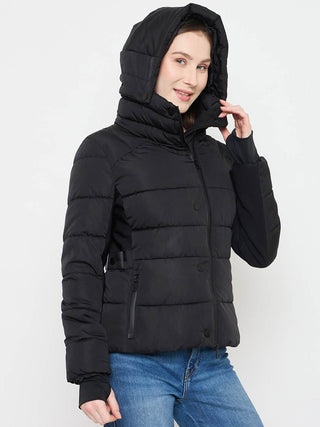 Madame Black Quilted Puffer Jacket with Hood