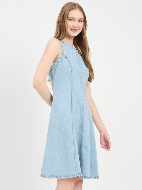 Madame Side Panel Cotton Denim Sheath Dress
