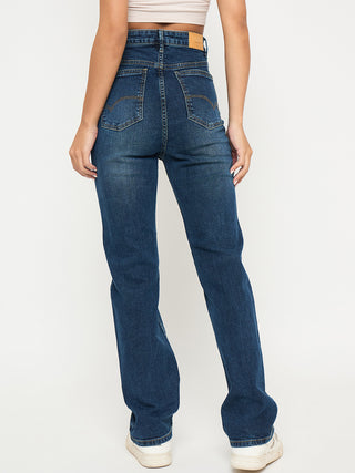 Madame Stone Wash Dark Blue Cotton Blend Jeans