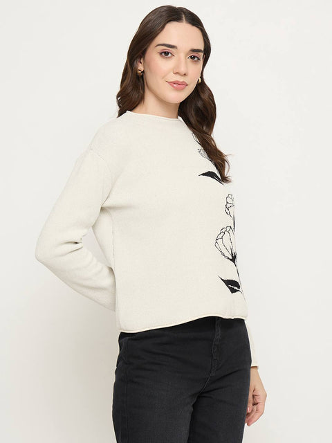 Madame Floral Print White Sweater