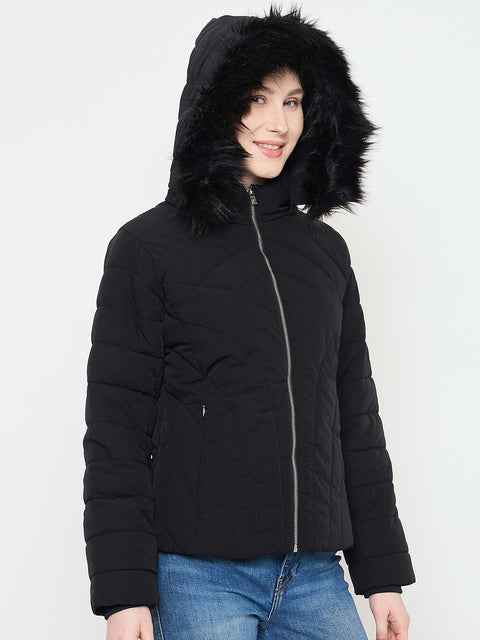 Madame Black Quilted Hooded Jacket