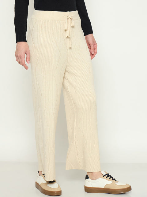 Madame Off White Colour Straight Fit Wool Bottoms