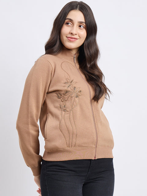 Madame Embroidered Beige Sweatshirt