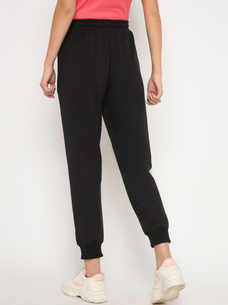 Madame Knit Reverse Panels Solid Black Jogger Style Track Bottoms
