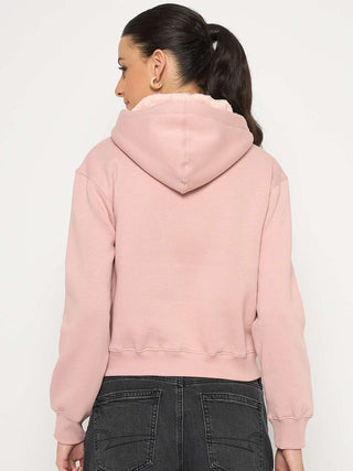 Madame Fleece Placement Printed Handwork Detailed Dusty Pink Sweatshirt