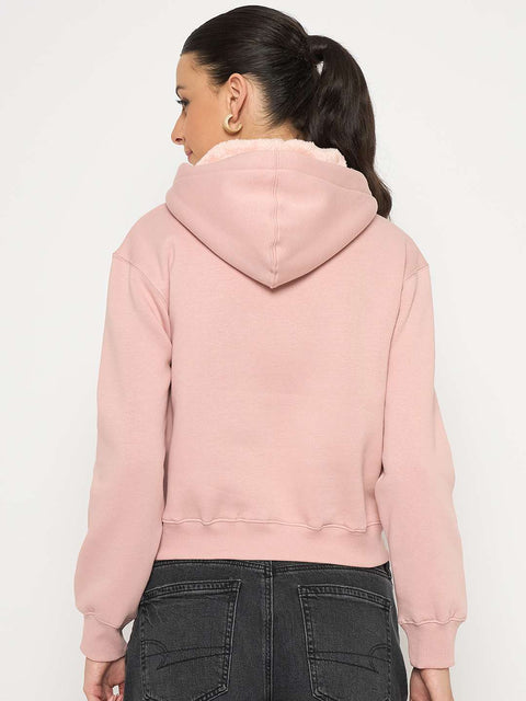 Madame Fleece Placement Printed Handwork Detailed Dusty Pink Sweatshirt