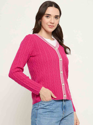 Madame V-neck Hot Pink Cardigan