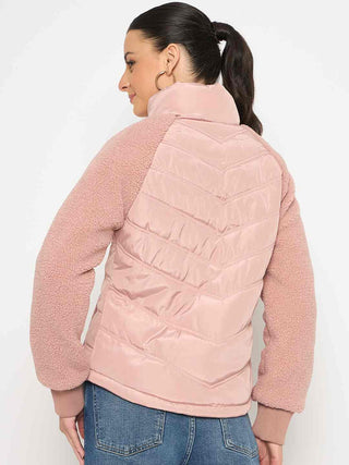 Madame Raglan Sleeved Quilted Dusty Pink Short Jacket