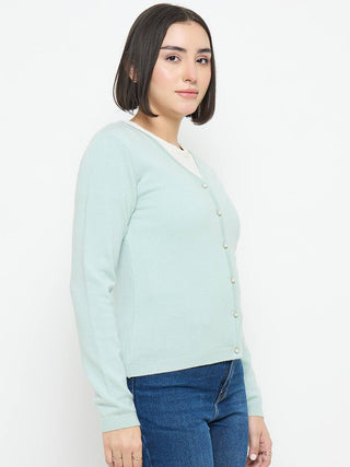 Madame V Neck Green Cardigan