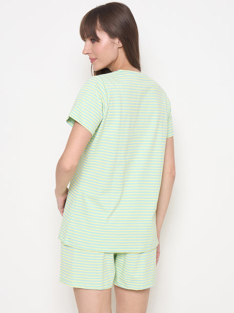 mSECRET Printed Top, Shorts and Bottoms Mint Green Night Suit