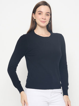 Madame Solid Black Pullover Sweater