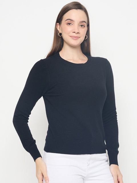 Madame Solid Black Pullover Sweater