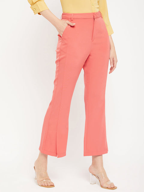 Madame Solid Coral Bootcut Trousers