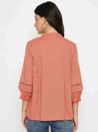 Madame Striped Rust Red Cotton Blend Top