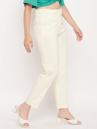 Madame White Slim Fit Belt Trouser