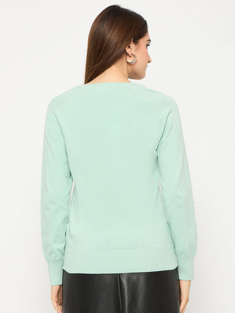 Madame V Neck Skinny Fit Mint Green Sweater