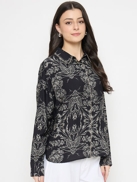 Madame Black Rayon-Nylon Printed Shirt
