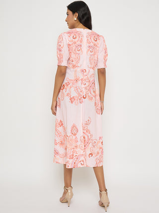 Madame Paisley Print Peach Midi A Line Dress