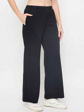 mSECRET Pleated Wide Leg Cotton Blend Black Track Bottoms