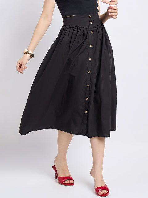 Madame Black Smocked Cotton Skirt