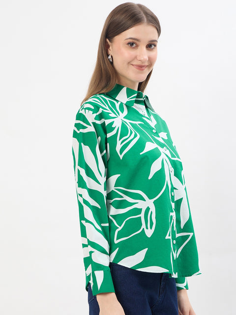 Madame Printed Green Cotton Shirt