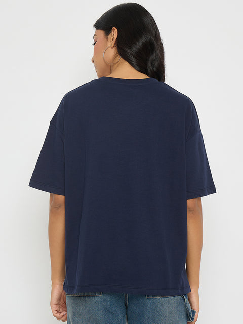 Madame Abstract Print Navy Blue Cotton T-shirt