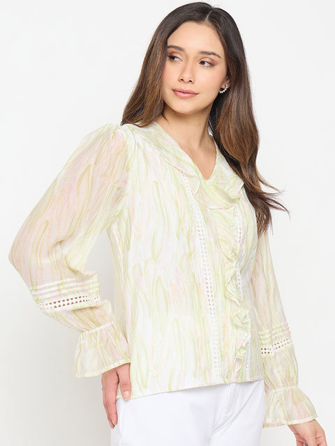 Madame Green Rayon Blend Cotton Top