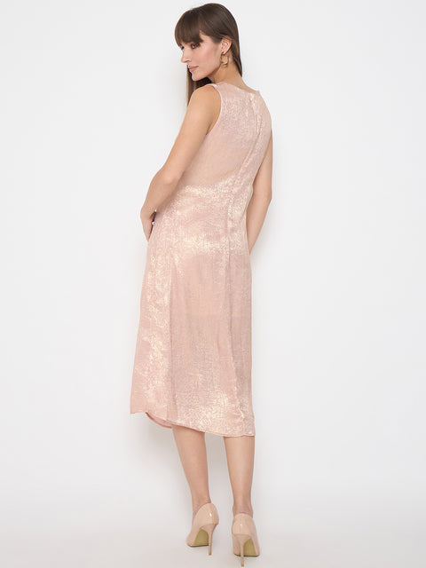 Madame Textured Front Ruched Peach Midi Dress