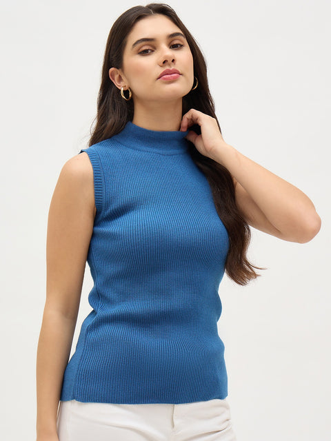 Madame Navy Acrylic Full-Sleeve Basic Top