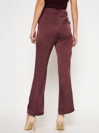 Madame Straight Fit Solid Maroon Trousers