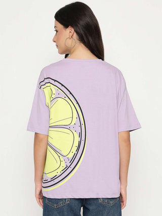 Madame Front and Back Graphic Print Lilac Cotton T-Shirt