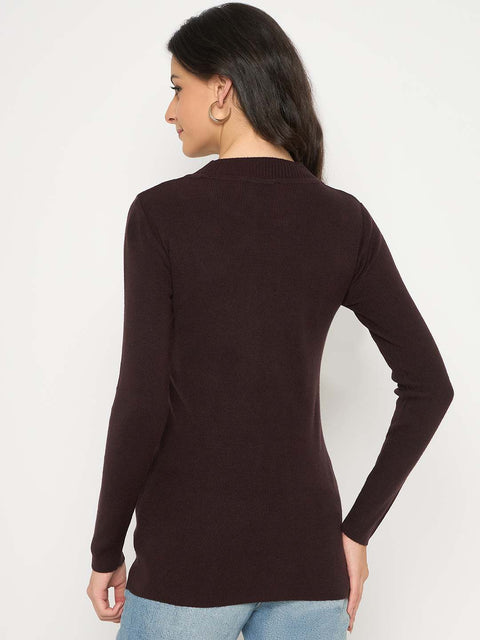 Madame Mock Neck Solid Brown Skeeve