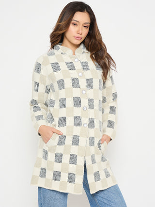 Madame Colorblock Mandarin Collar Long Cardigan