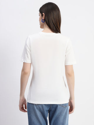 Madame Graphic Print Crew Necked White Cotton T-Shirt