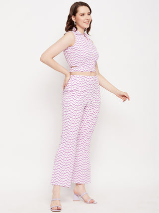 Madame Marble Print Top and Flared Bottoms Mauve Co Ord Set