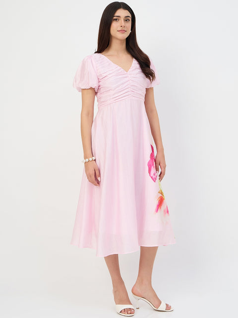 Madame Pink Printed Ruched Tencel Dress