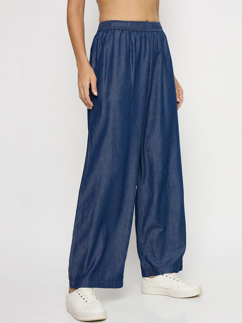 Madame Blue Cotton Palazzo Trousers