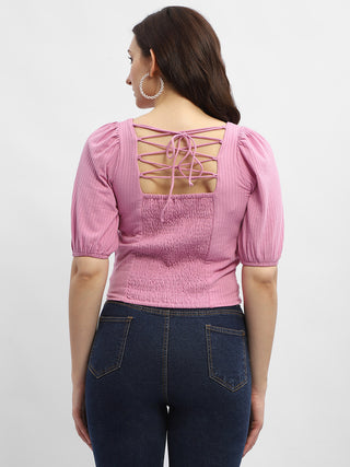 Madame Criss-Cross Back Pink Textured Top