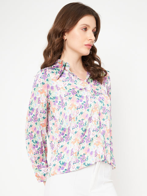 Madame All Over Floral Print Full Sleeve Purple Shirt